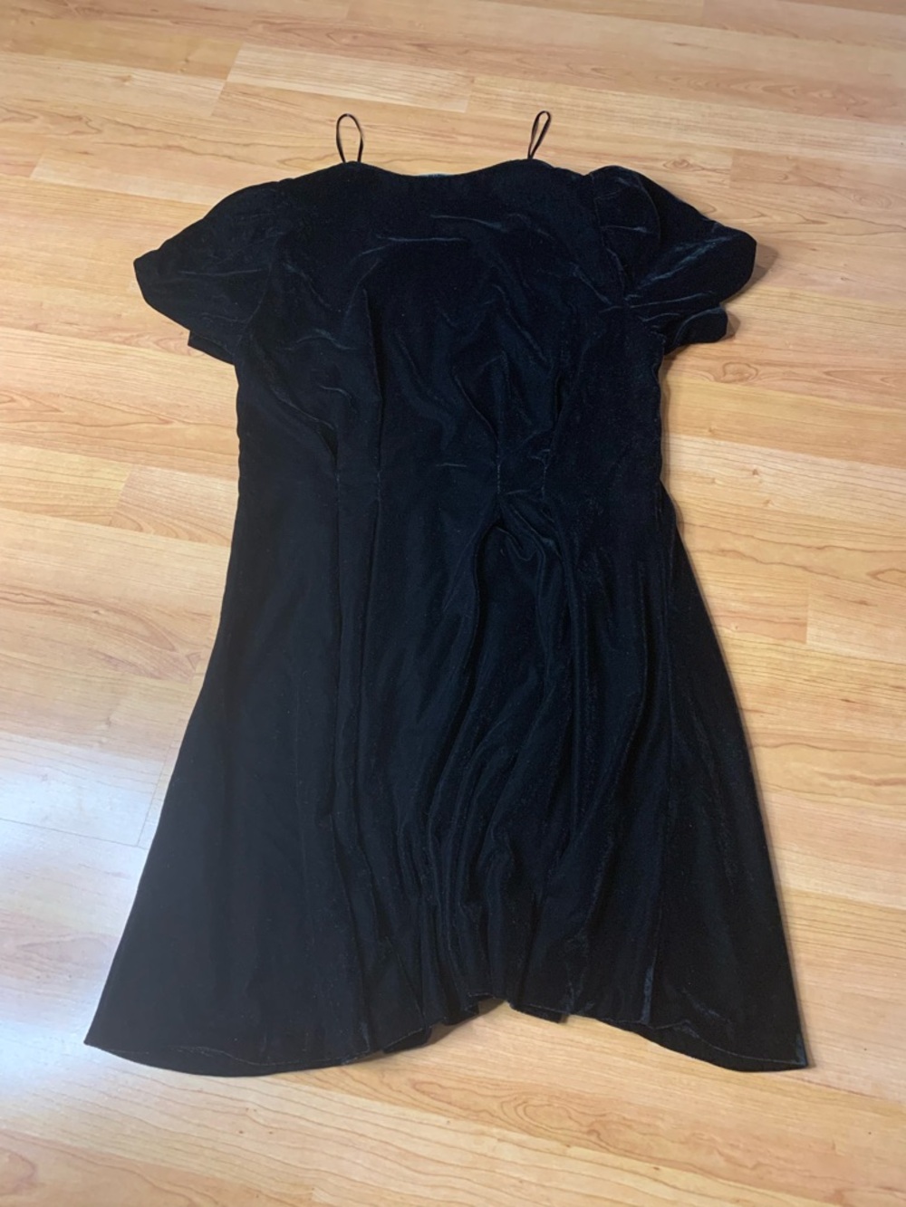 ZARA Black Velvet Mini Dress Crystal Rhinestone Button Puff Sleeve M - Picture 2 of 7